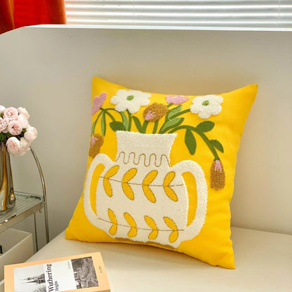 Jacquard Cushion Cover with Woven Sunflower Pattern and Hidden Zip Closure