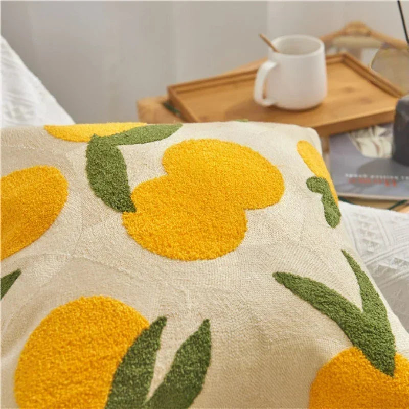 Jacquard Cushion Cover with Woven Sunflower Pattern and Hidden Zip Closure