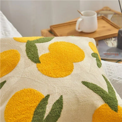 Jacquard Cushion Cover with Woven Sunflower Pattern and Hidden Zip Closure