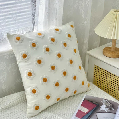 Jacquard Cushion Cover with Woven Sunflower Pattern and Hidden Zip Closure