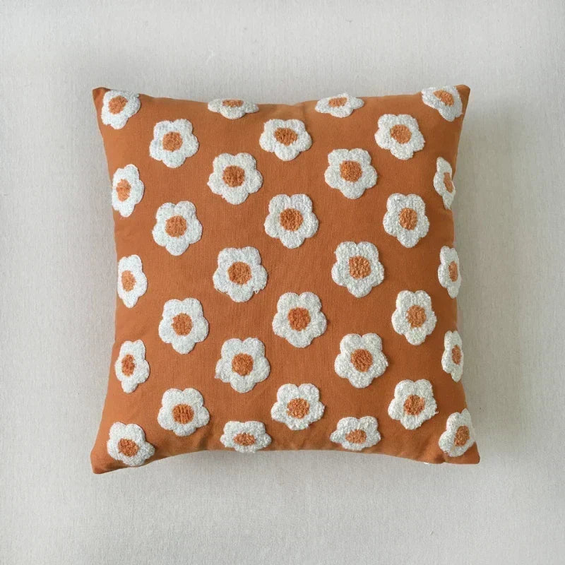Jacquard Cushion Cover with Woven Sunflower Pattern and Hidden Zip Closure
