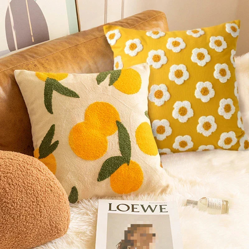 Jacquard Cushion Cover with Woven Sunflower Pattern and Hidden Zip Closure