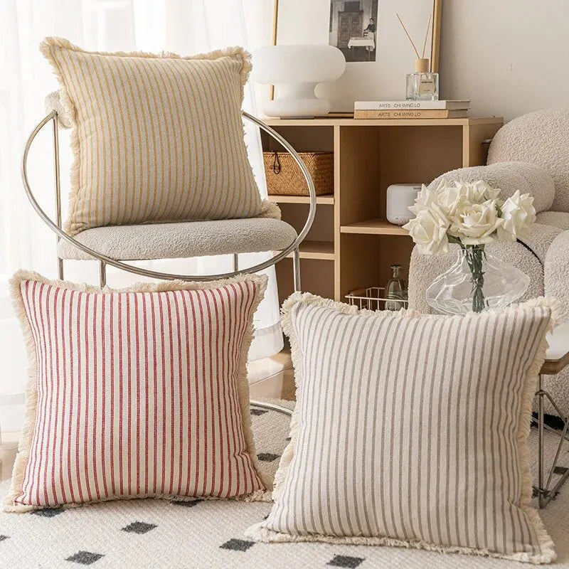 Jacquard Cushion Covers with Elegant White Frill