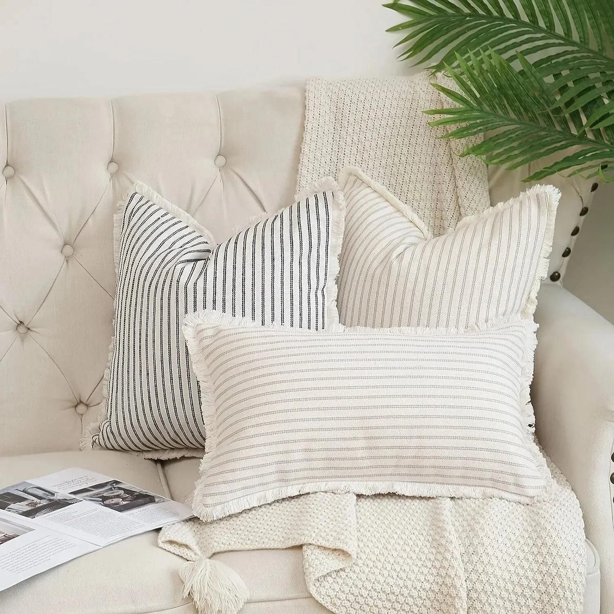 Jacquard Cushion Covers with Elegant White Frill