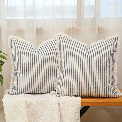 Jacquard Cushion Covers with Elegant White Frill