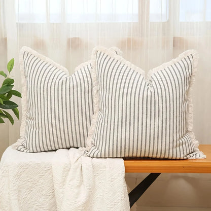 Jacquard Cushion Covers with Elegant White Frill