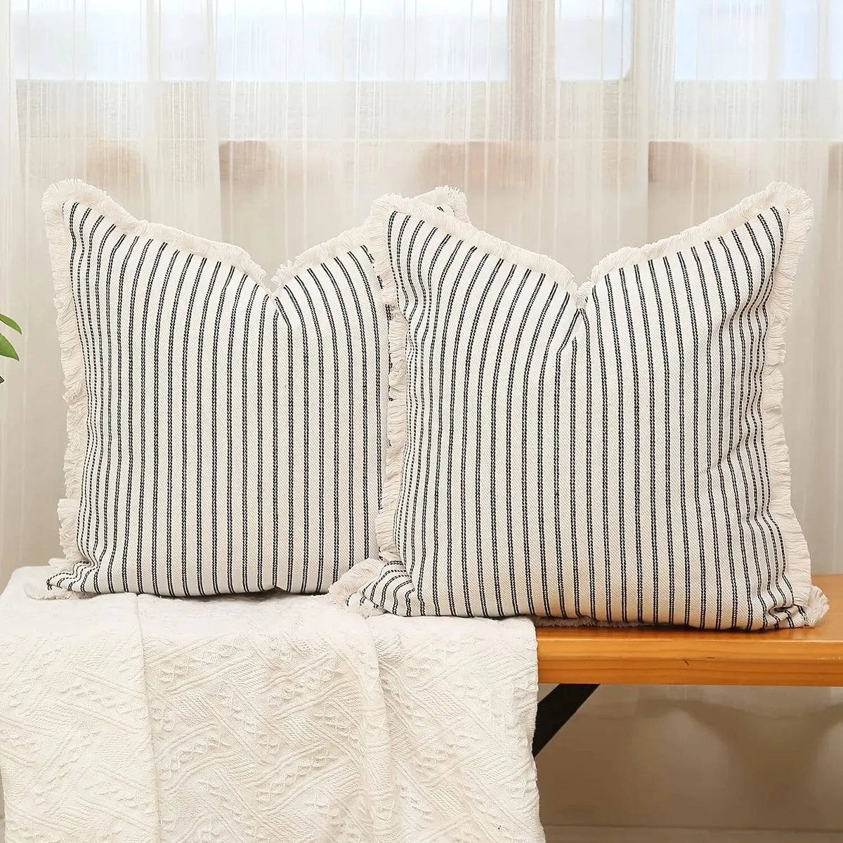 Jacquard Cushion Covers with Elegant White Frill