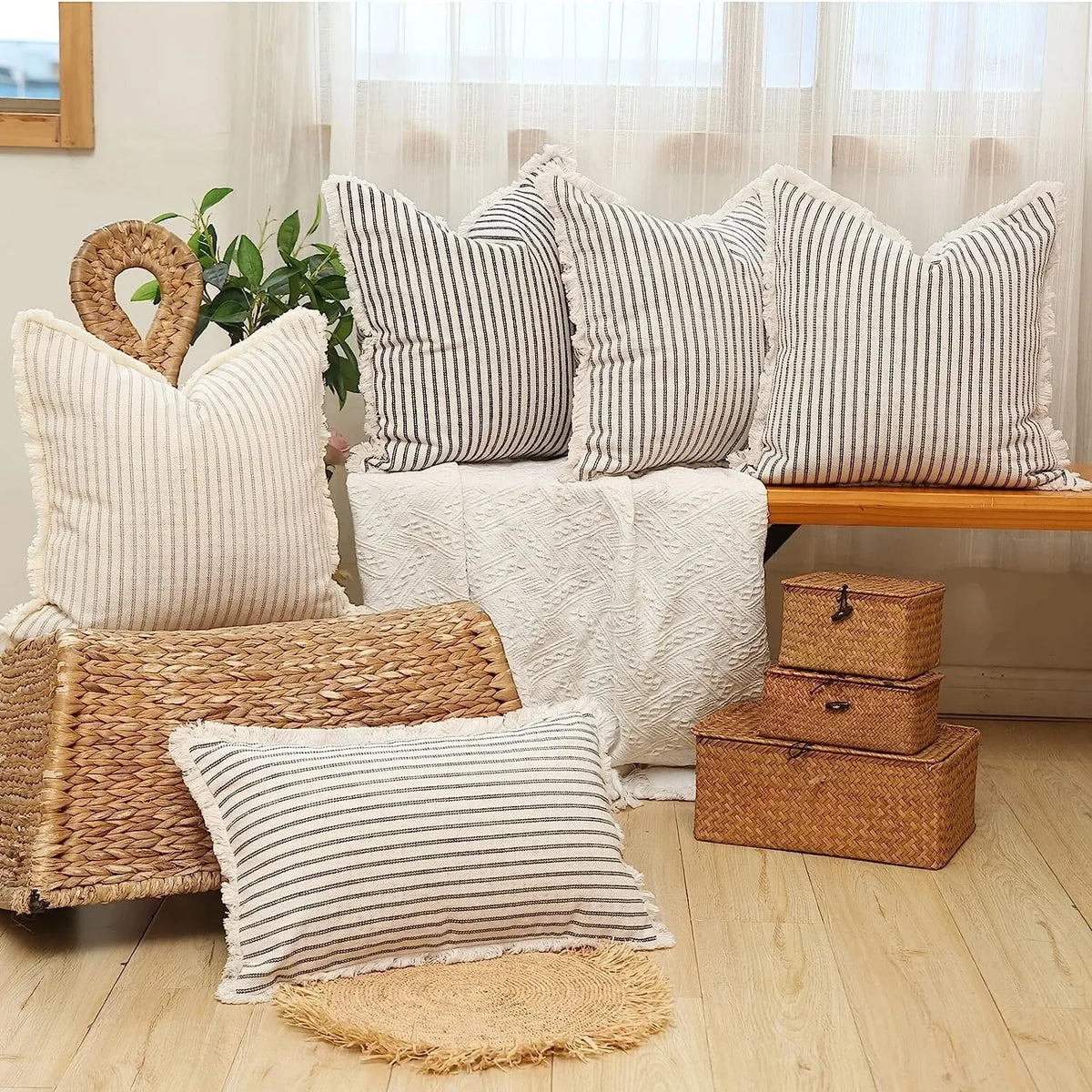 Jacquard Cushion Covers with Elegant White Frill