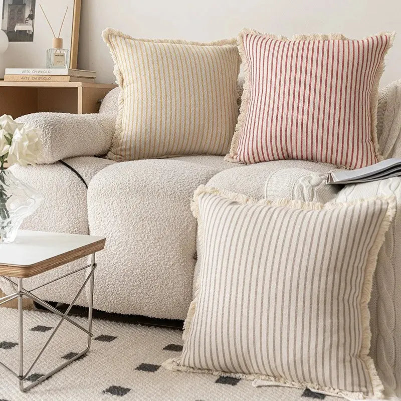 Jacquard Cushion Covers with Elegant White Frill
