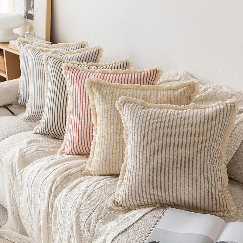 Jacquard Cushion Covers with Elegant White Frill