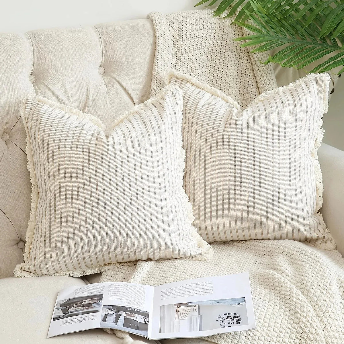Jacquard Cushion Covers with Elegant White Frill