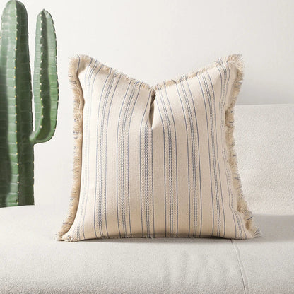 Jacquard Striped Cushion Cover with Fringe Detail