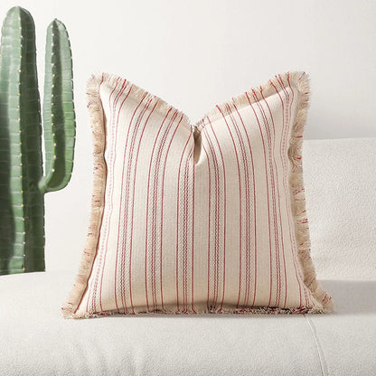 Jacquard Striped Cushion Cover with Fringe Detail
