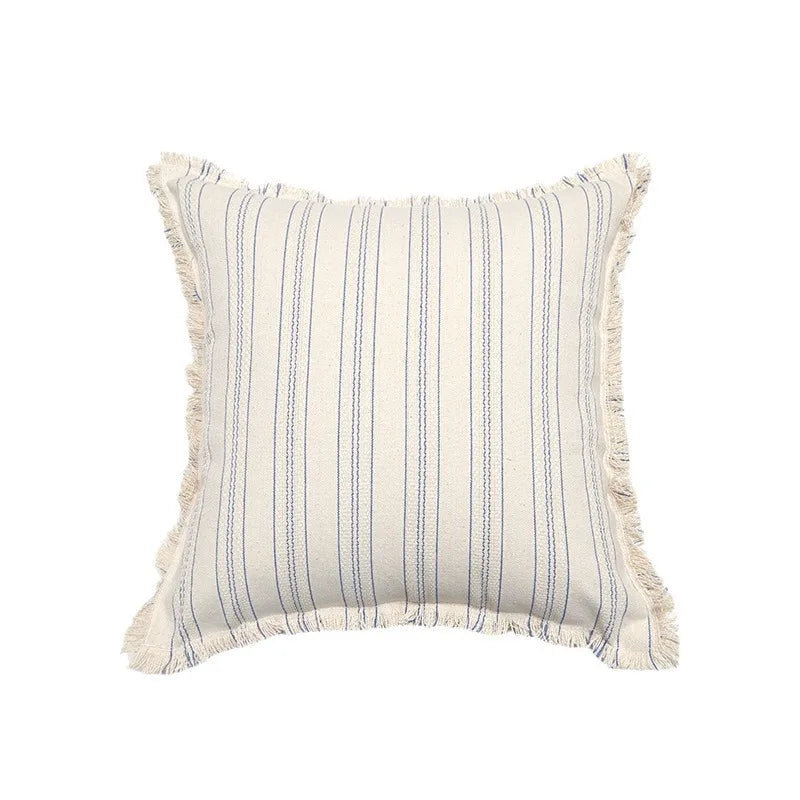 Jacquard Striped Cushion Cover with Fringe Detail