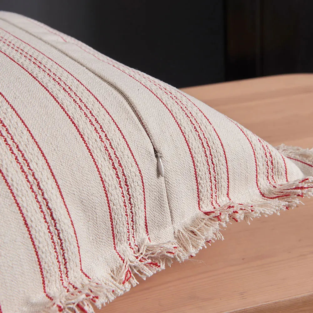 Jacquard Striped Cushion Cover with Fringe Detail