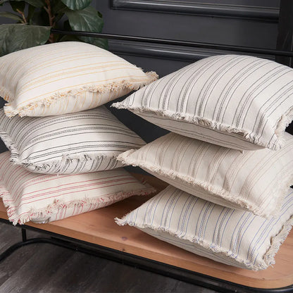 Jacquard Striped Cushion Cover with Fringe Detail