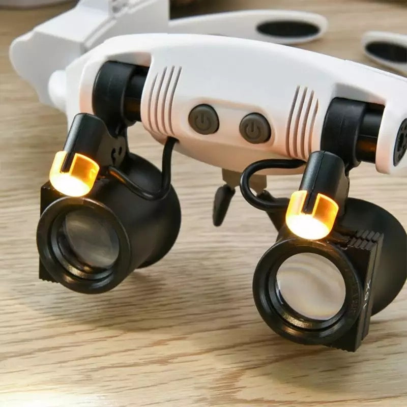 Jeweler Headband Magnifier with LED Light and 4 Lens Magnifications