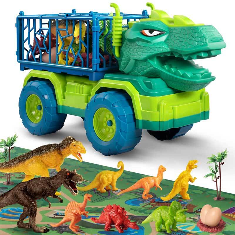 Kids Dinosaur Transport Truck Play Set with Dinosaur Figures and Activity Mat