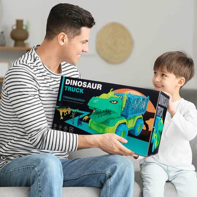 Kids Dinosaur Transport Truck Play Set with Dinosaur Figures and Activity Mat