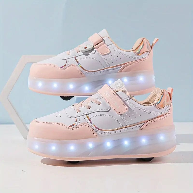 Kids’ LED Light Sneakers with Retractable Wheels for Walking and Rolling
