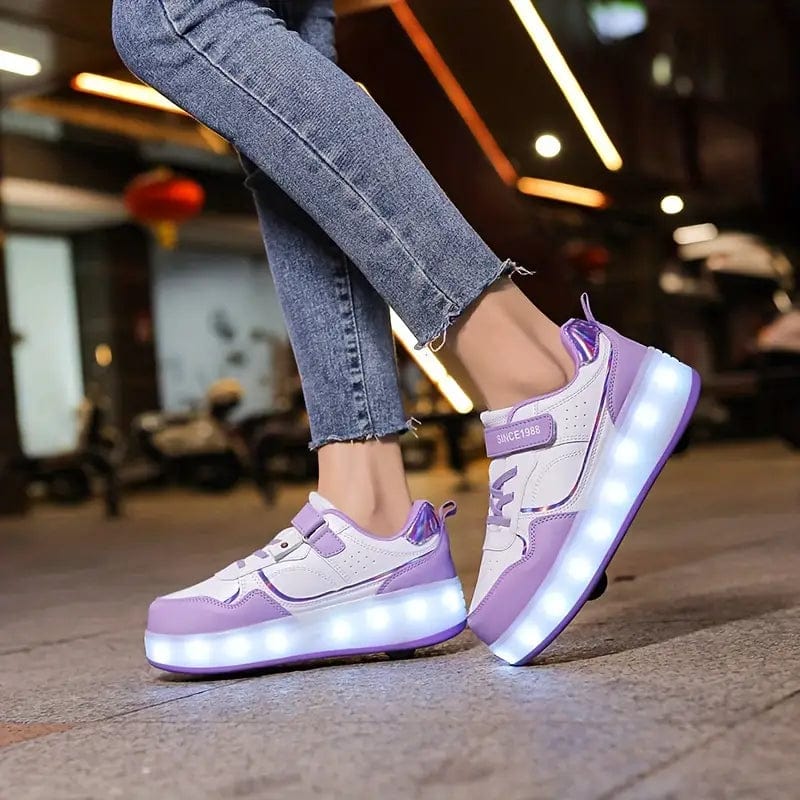 Kids’ LED Light Sneakers with Retractable Wheels for Walking and Rolling