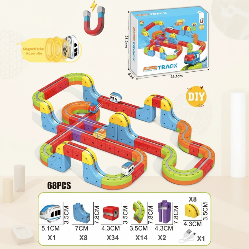 Kids Magnetic Track Building Set with Rechargeable Electric Train