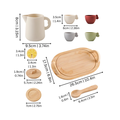 Kids Wooden Tea Party Set with Child-Safe Silicone Accessories