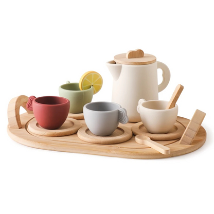 Kids Wooden Tea Party Set with Child-Safe Silicone Accessories