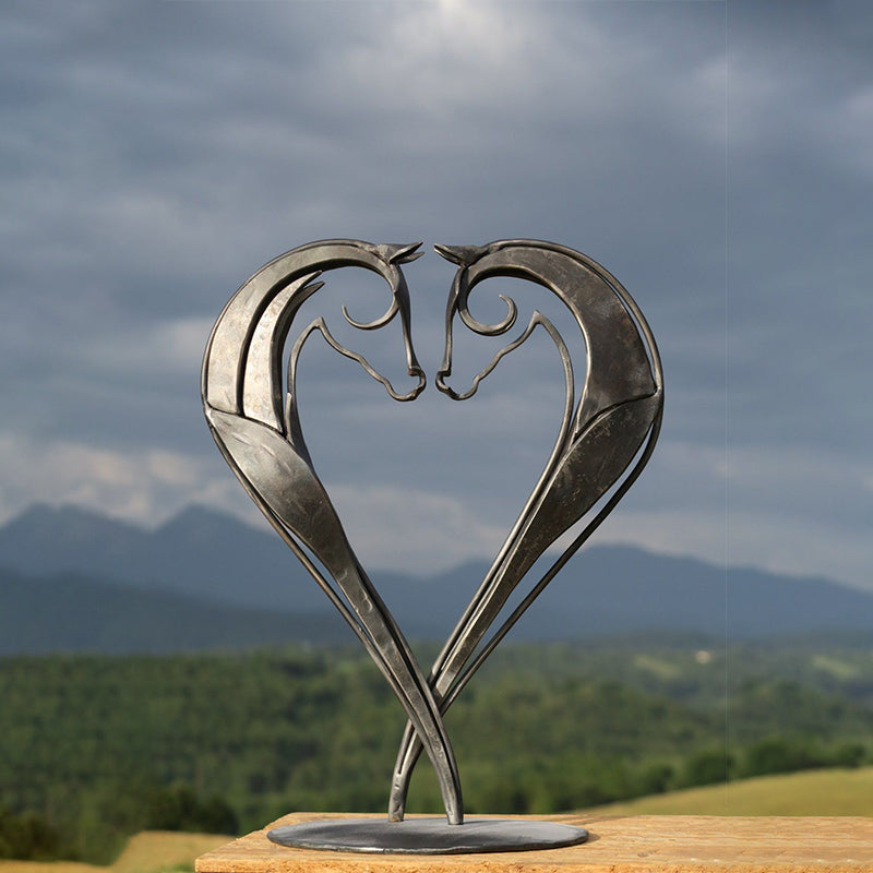 Kissing Horse Metal Garden Sculpture for Outdoor Decor