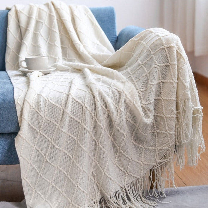 Knitted Cotton Blend Throw Blanket for Warmth and Comfort