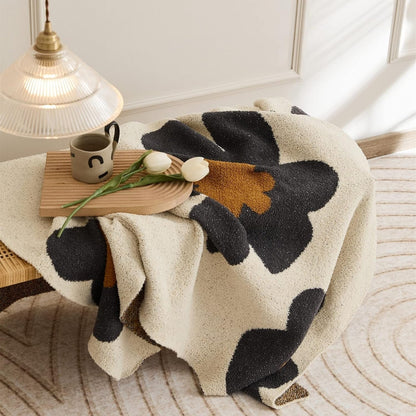 Knitted Floral Throw Blanket for Soft Warmth and Decorative Style