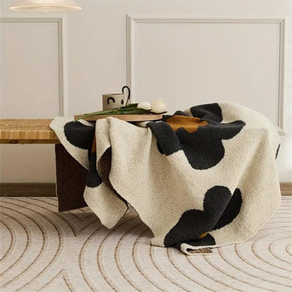 Knitted Floral Throw Blanket for Soft Warmth and Decorative Style