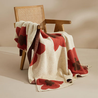 Knitted Floral Throw Blanket for Soft Warmth and Decorative Style