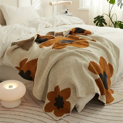 Knitted Floral Throw Blanket for Soft Warmth and Decorative Style