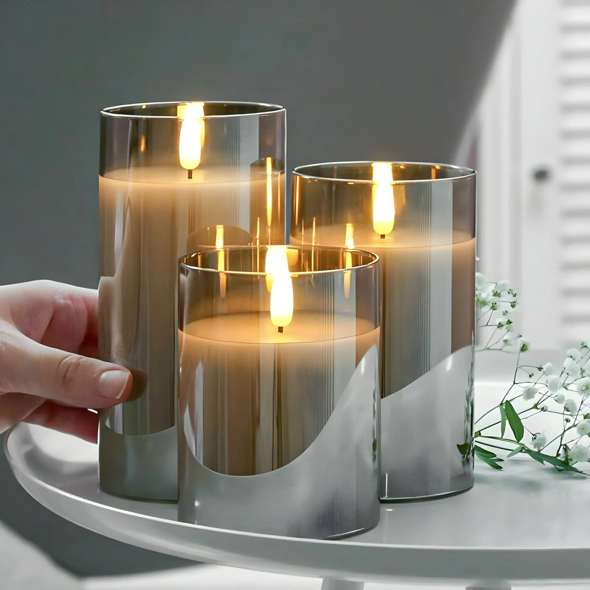 LED Candle Lamp with Warm White Flickering Light and Glass Housing