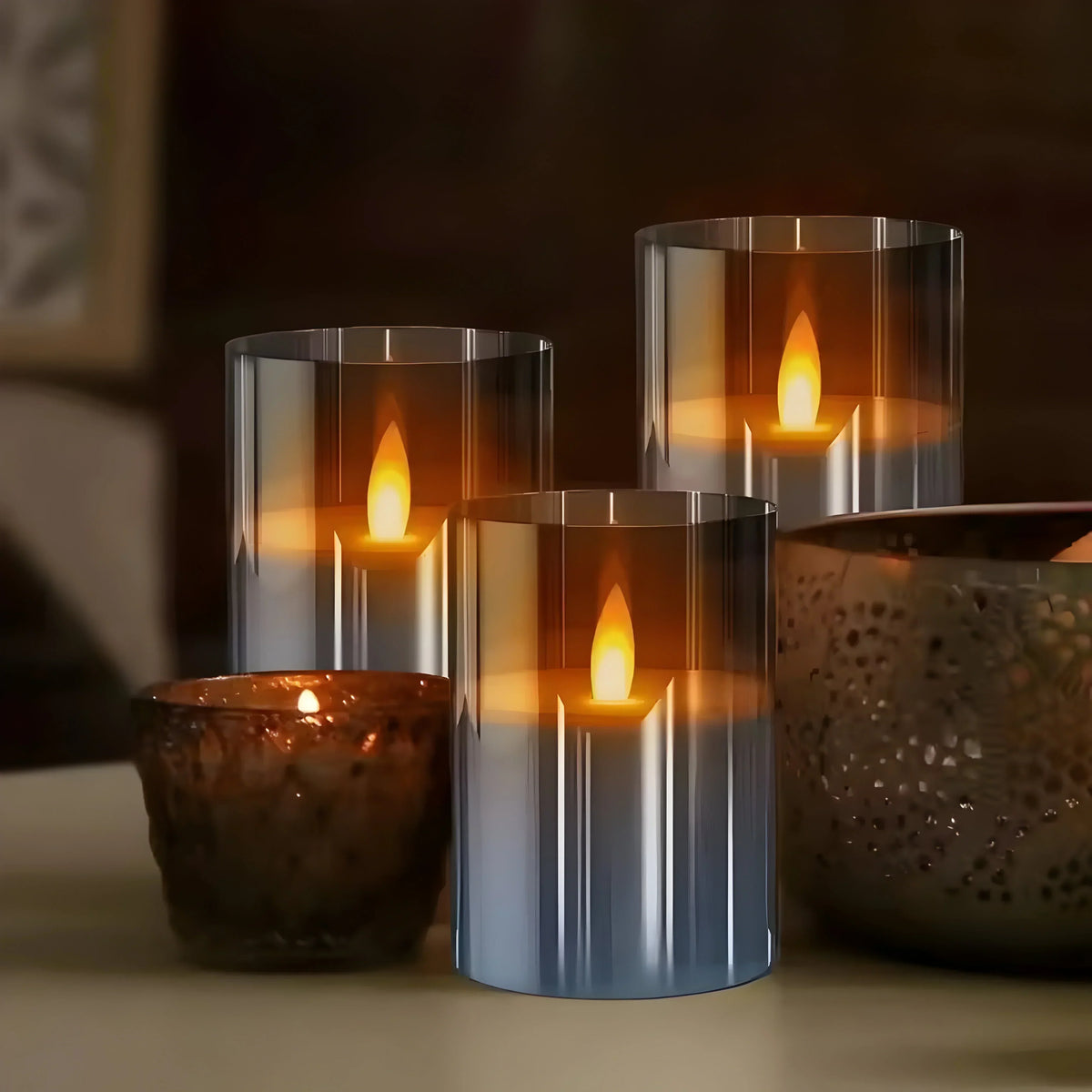 LED Candle Lamp with Warm White Flickering Light and Glass Housing