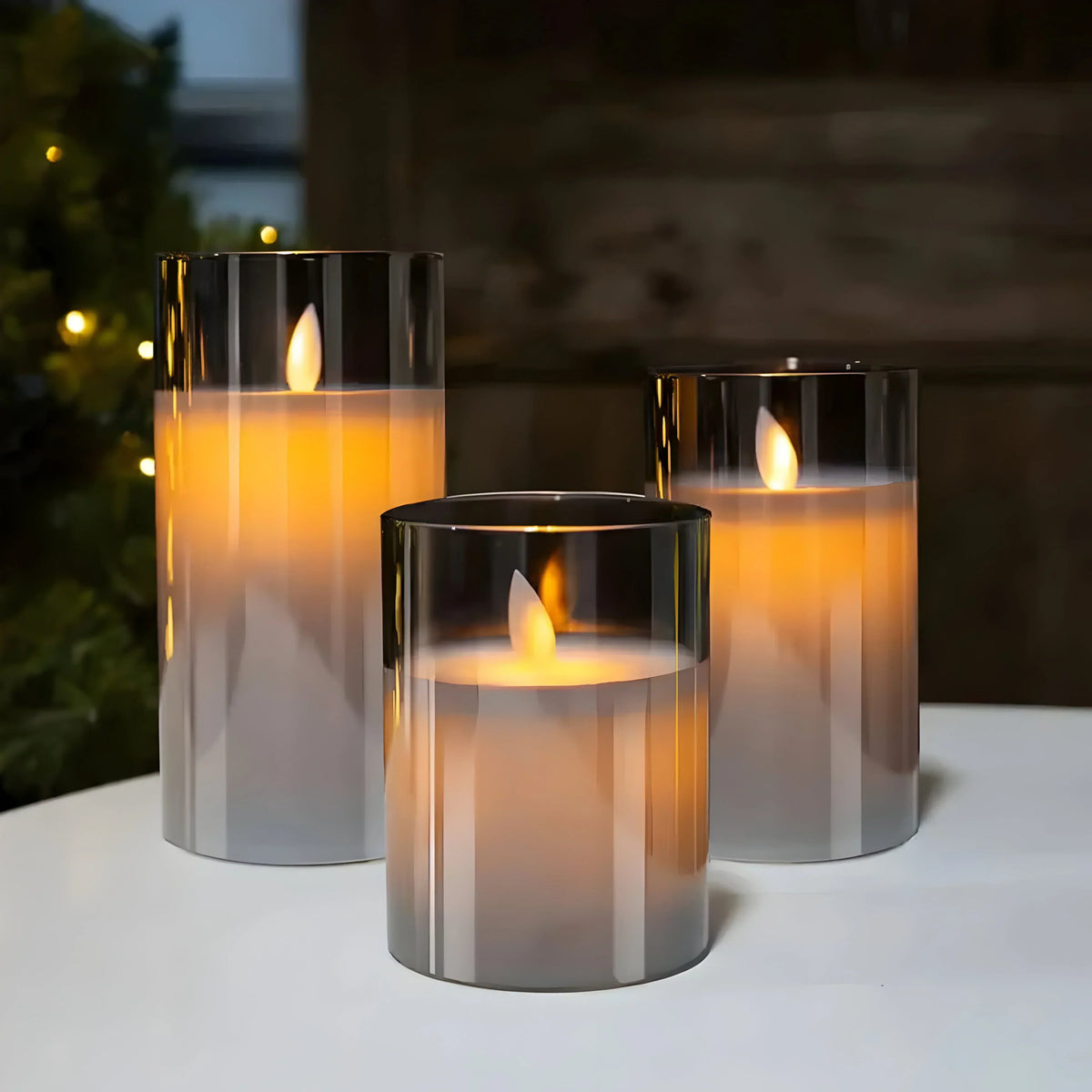 LED Candle Lamp with Warm White Flickering Light and Glass Housing