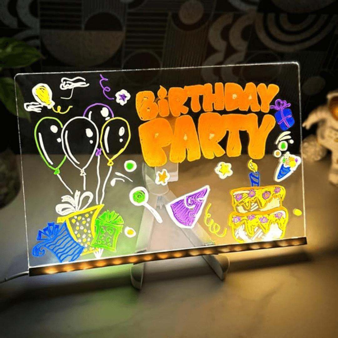 LED Drawing Board with 7-Colour Pen, Reusable Acrylic Writing and Light Pad