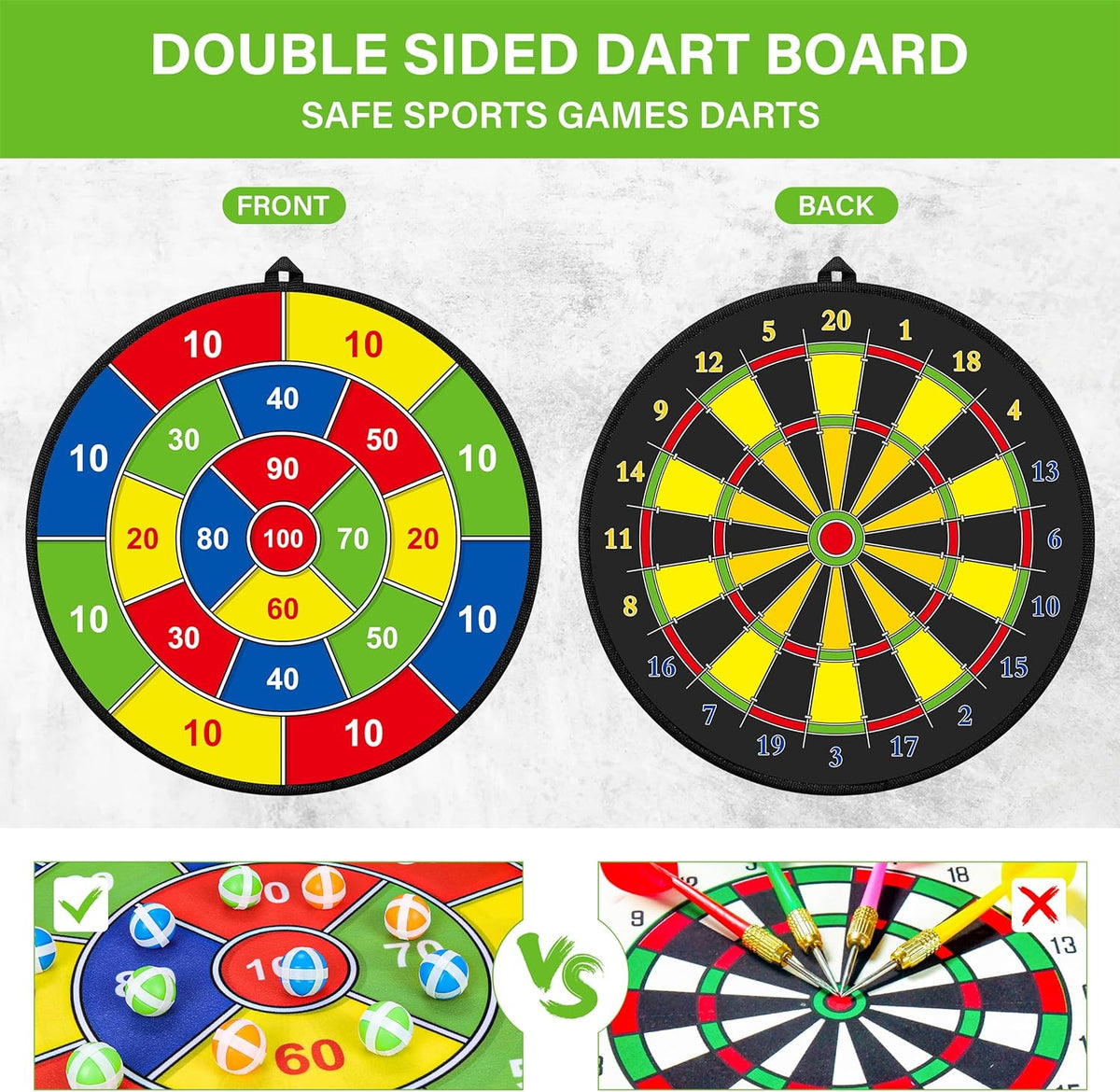 Large Double Sided Dartboard for Kids Educational Target Game Set