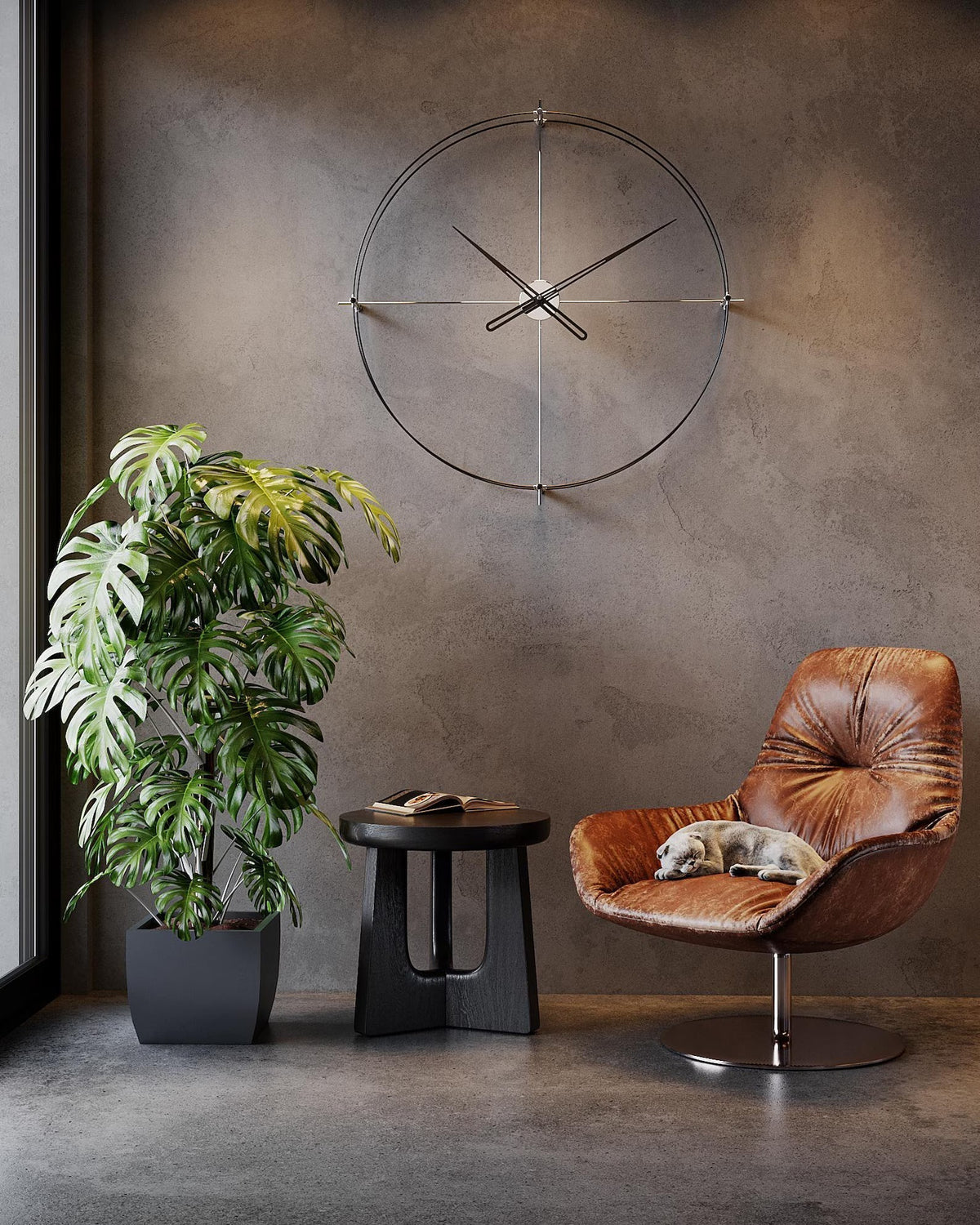 Large Minimalist Wall Clock with Brown Hands for Modern Interiors