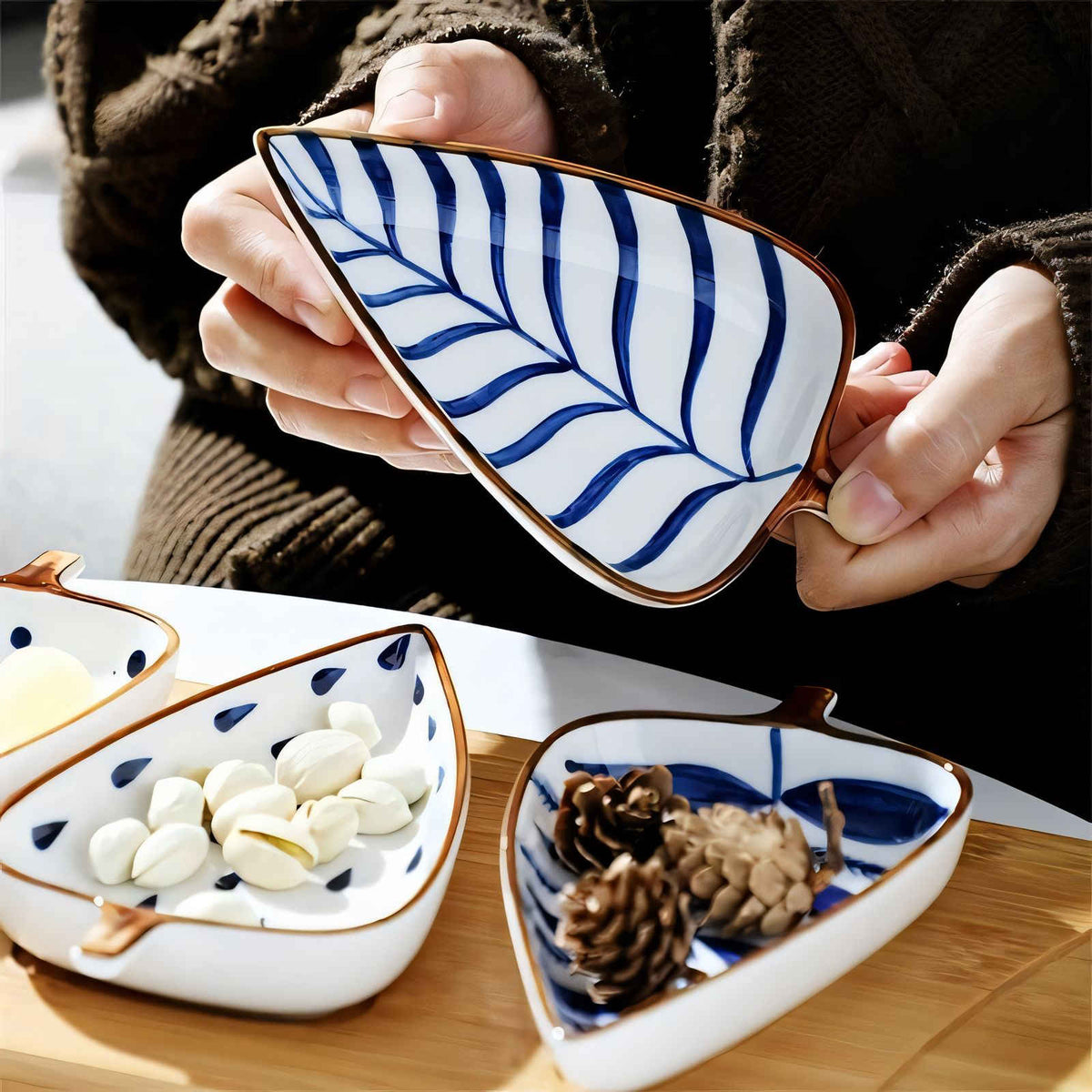 Leaf Shaped Glazed Ceramic Serving Plates for Snacks Sushi and Desserts