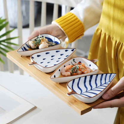 Leaf Shaped Glazed Ceramic Serving Plates for Snacks Sushi and Desserts
