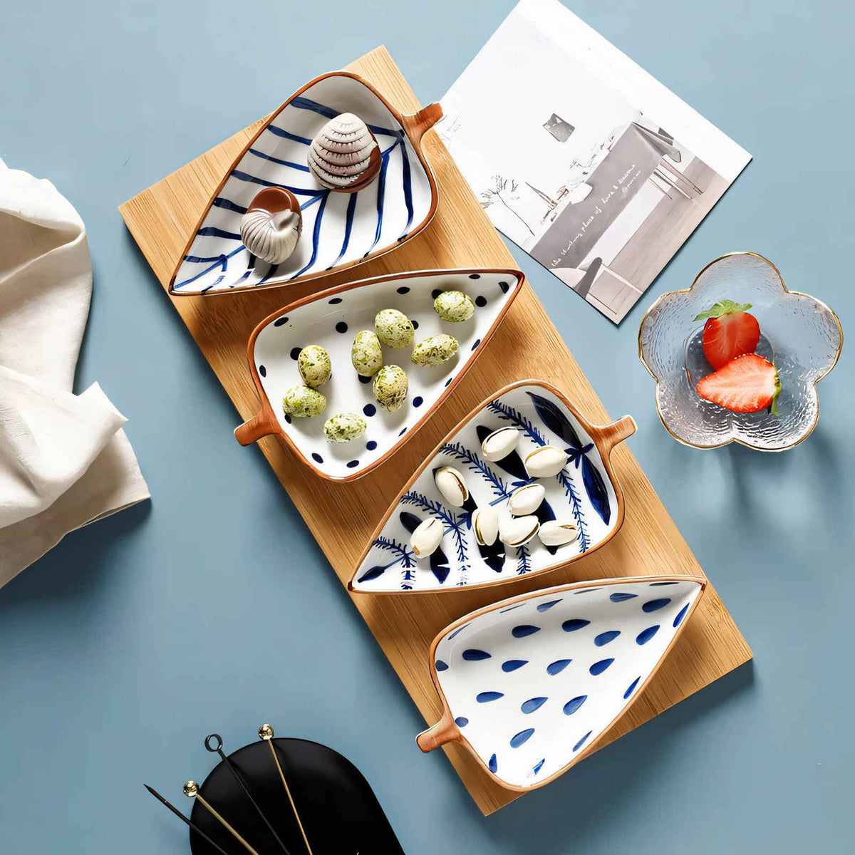 Leaf Shaped Glazed Ceramic Serving Plates for Snacks Sushi and Desserts