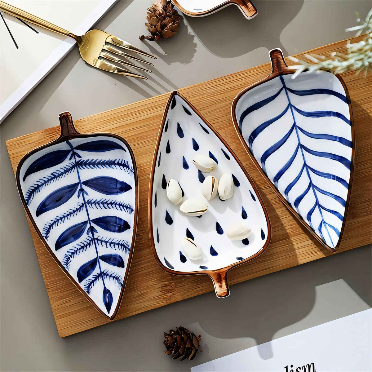 Leaf Shaped Glazed Ceramic Serving Plates for Snacks Sushi and Desserts