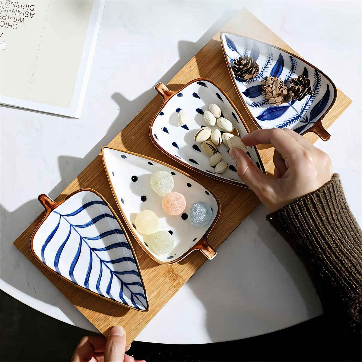 Leaf Shaped Glazed Ceramic Serving Plates for Snacks Sushi and Desserts
