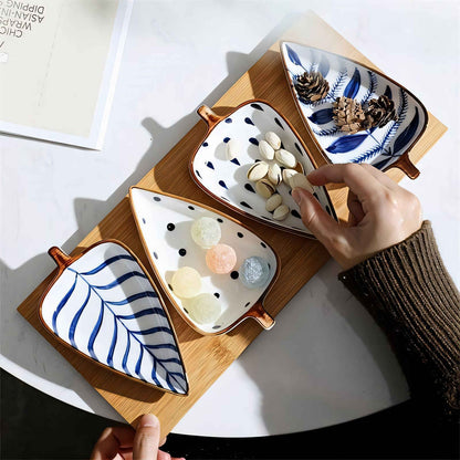 Leaf Shaped Glazed Ceramic Serving Plates for Snacks Sushi and Desserts