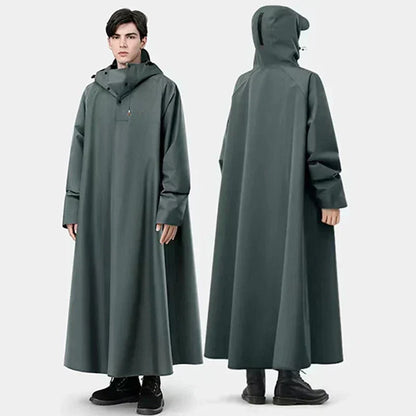 Long Waterproof Rain Poncho with Hood for Cycling and Hiking