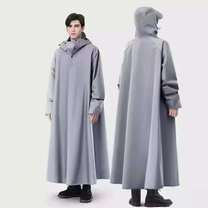Long Waterproof Rain Poncho with Hood for Cycling and Hiking