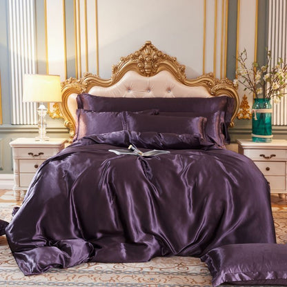 Luxury Satin Silk Bedding Set with Duvet Cover, Fitted Sheet and Pillowcases