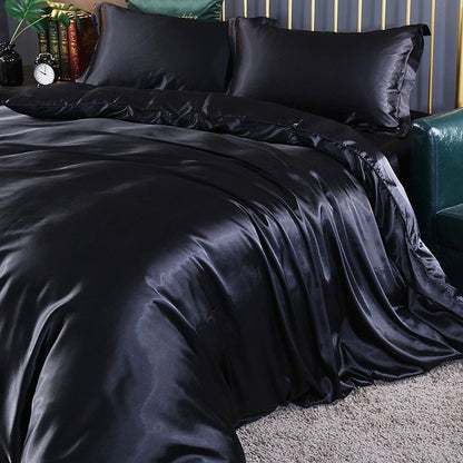 Luxury Satin Silk Bedding Set with Duvet Cover, Fitted Sheet and Pillowcases